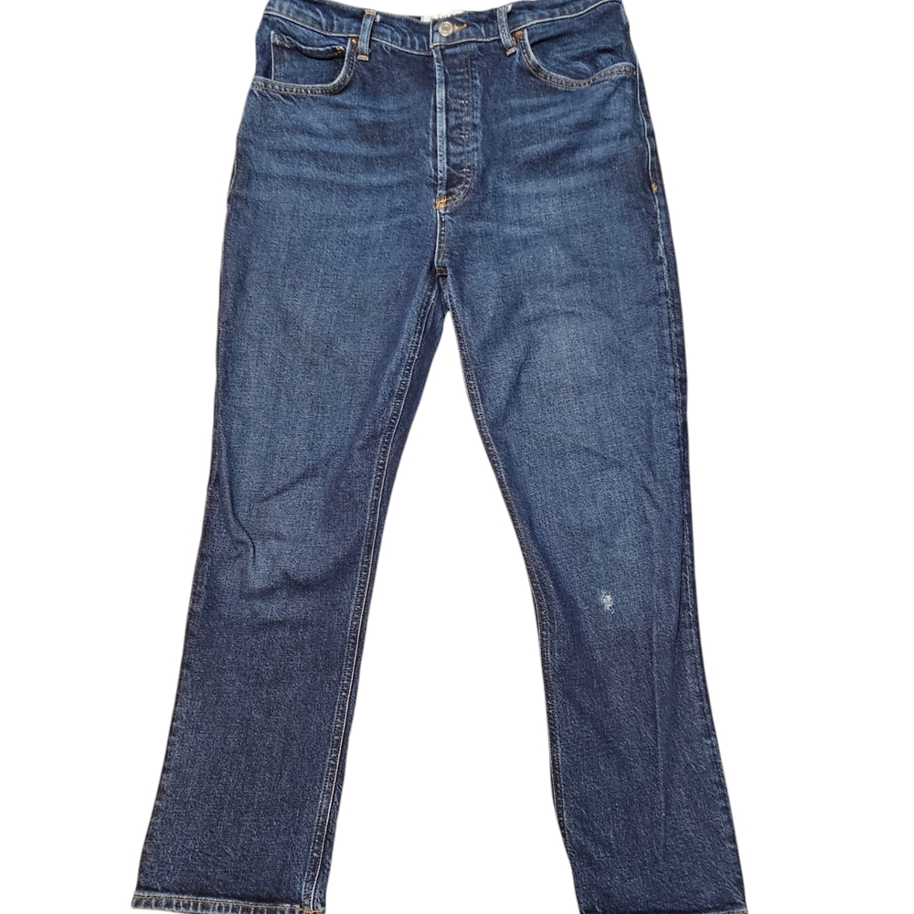 Agolde Riley Button Fly High Rise Straight Crop Denim Distressed Jeans 29x25